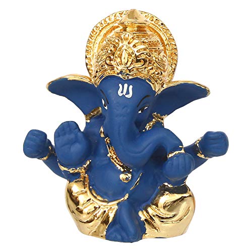 Image of eCraftIndia Gold Plated Blue Mukut Ganesha Decorative Showpiece for Home /Temple /Office /Car Dashboard