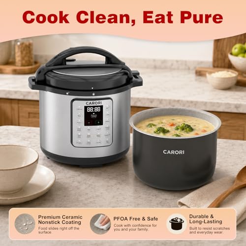 Image of Silver 8 Quart Pressure Cooker, 1200W Multi-Function Cooker with Saute, Steam, Yogurt & Sterilize Functions Dishwasher Safe & Secure Venting.