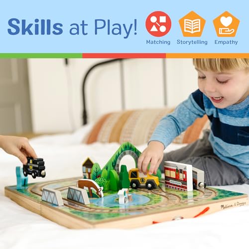 Image of Melissa & Doug Take-Along Railroad Tabletop Playset with Wooden Train Toys, Animals & Scenery Play Pieces, Preschool Learning Toys for Girls & Boys 3+ - FSC Certified (Pack of 4)