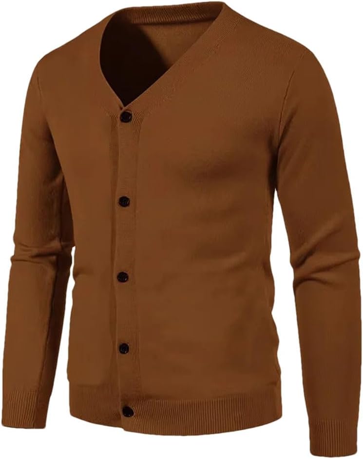 Men's Knitted Cardigan V-Neck Basic Elastic Slim Fit Thin Sweater Solid Color Casual Versatile Coat