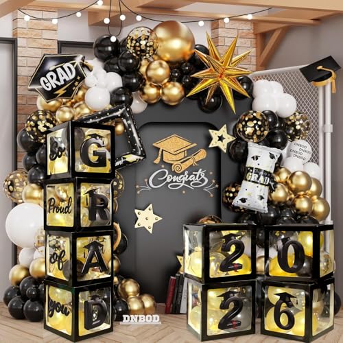 Image of 2026 Graduation Balloon Boxes Decorations, 4pcs Graduation Blocks with 32pcs Balloons inchGARD inch inch2026 inch Letters, So Pround of You Decorations for Class of 2026 Party Supplies for College, High School