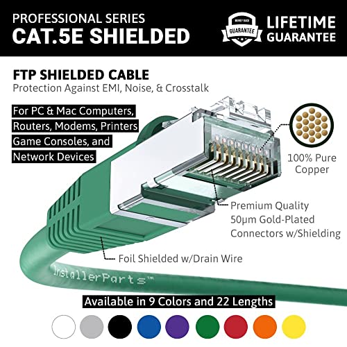 Installerparts Ethernet Cable Cat5E Cable Shielded (Ftp) Booted 10 Ft - Green - Professional Series - 1Gigabit/Sec Network/Internet Cable, 350Mhz #TOP1
