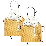 Ambesonne Food Apron Pack of 2, Cartoon Like Image of and Melting Ice Cream Cones Colored Sprinkles Print, Unisex Kitchen Bib with Adjustable Neck, 2 Pcs - Adult Size, Multicolor Yellow