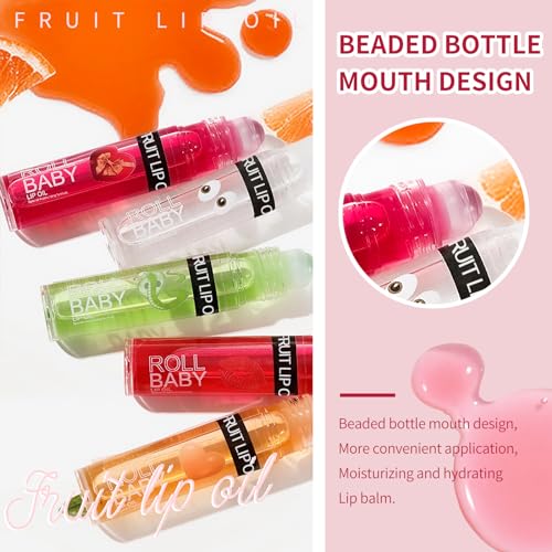 NewBang Roll on Lip Gloss,4 Colors Fruit Clear Hydrating Moisturizing Lip Glow Oil Tinted Lip Balm Plumping Nourishing No-Sticky Shine Lip Care and Dry Lips Transparent Makeup - Image 7
