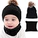 CheChury Conjunto de Bufanda y Gorro de Punto Unisex Niños Niñas Invierno cálido Punto Beanie Gorros con Pompon Bufanda de Punto Cuello Redondo Bebé