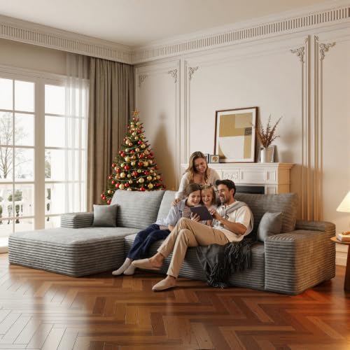 Image of Boneless Couch, Modular Sectional Couches for Living Room, U-Shaped Cloud Couch Sofa with Deep Seat, Fluffy Corduroy Upholstered Corner Sofa