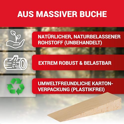 LouMaxx 2er Set Holzkeile groß aus Buche natur - Keile Holz 180x60x30 mm - Robuste Hartholzkeile als Türkeil Holz, Montagekeile & Verlegkeile – Holzkeil made in Europe – Holzkeile Hartholz