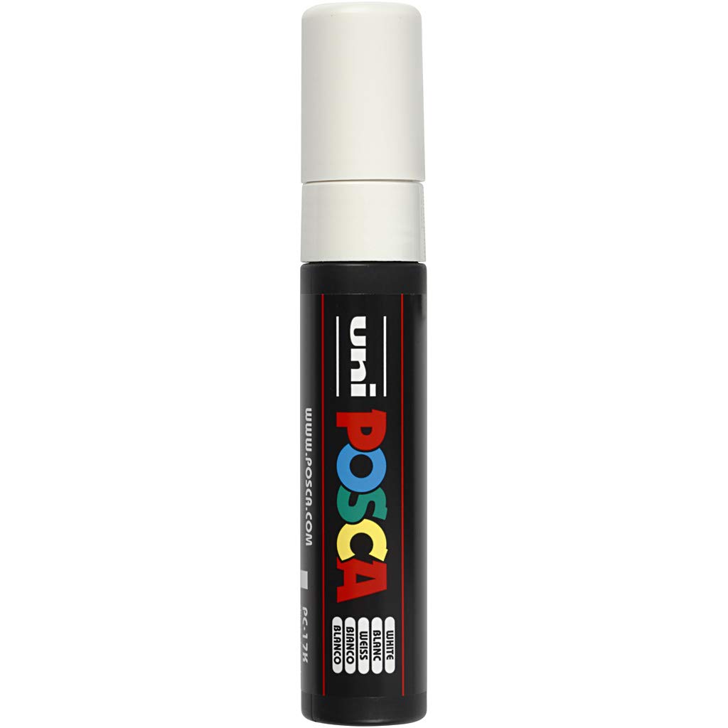 Uni Posca PC-17K - Pennarello Per Metallo, Vetro, Punta A Scalpello Extra Larga Da 15 Mm, Scrive Su Qualsiasi Superficie, Vetro, Metallo, Plastica, Tessuto, Confezione Da 1, Colore: Bianco-image