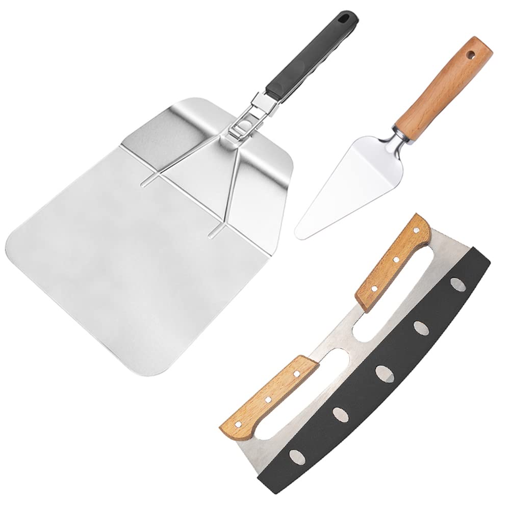 Klickschaufel aus rostfreiem Stahl mit kostenlosen Pizza -Rädern, Pizzaschaufelpaddel mit faltbarem Griff für einfache Lagerung, Premium -Pizza -Turner,B