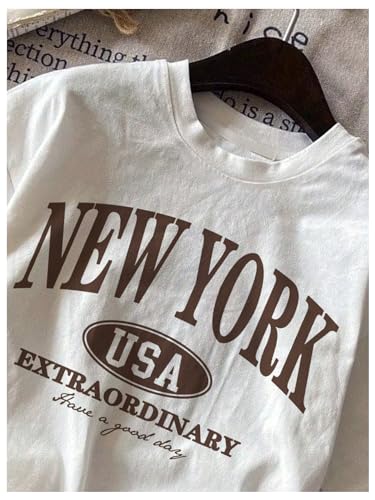 Image of SOLY HUX Girl's Letter Graphic Tees Short Sleeve Drop Shoulder Summer T Shirt Tops White Letter 8Y