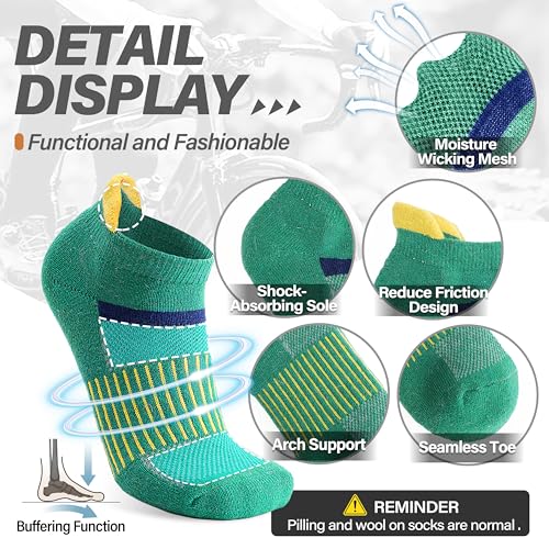 Image of 6 Pairs Merino Wool Ankle Running Hiking Socks Compression Support Breathable Thick Cushion No Show Socks for Women Men