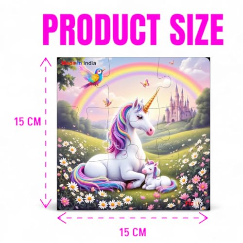 Image of Fiddlys Single Layered Wooden Jigsaw Puzzle Games for Children & Kids - 9 Pieces Age 3 4 5 6 Years Old Girls & Boys Animals Jigsaw Puzzle (Pack of 4 Unicorn & Princess)