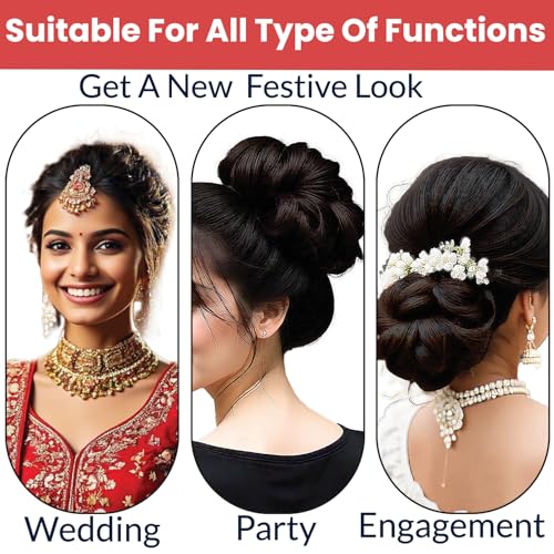 Image of TEMPERIA Hair Accessories For Women Stylish - Juda Hair Buns - Messy Bun Hair Extension - Artificial Fake Donuts Maker Scrunchies - With Elastic Rubber band - Black - 3 Pc - (25GR)