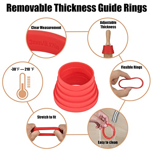 Silicone Rolling Pin Rings for Dough Thickness (10 Pieces Set), Silicon Guide Rings for Rolling Pin, Flexible Adjustable Thickness Spacer Bands Fit 2.2-2.44 Inch(56-62MM) Wide Roller by Foepoge(Red) - Thumbnail 4