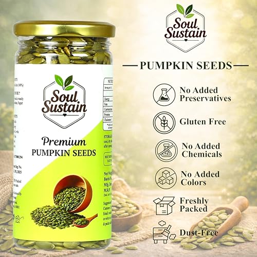 Image of SoulSustain Pumpkin Seeds 250 GM | Raw Pumpkin Seeds | Edible Seeds for Daily Nutrition | Plant Based Protein | Roasted Snack, Smoothies, Baking, Salads, Keto & Vegan Diet
