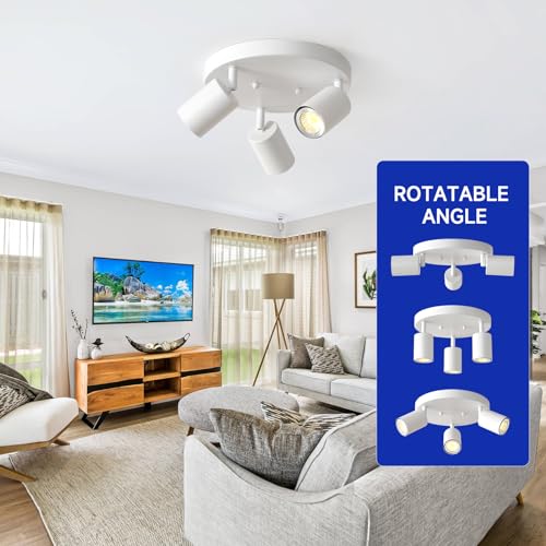 Egm Adjustable 3-Light Ceiling Spotlight, White Round Track Lighting Fixtures thumb #1