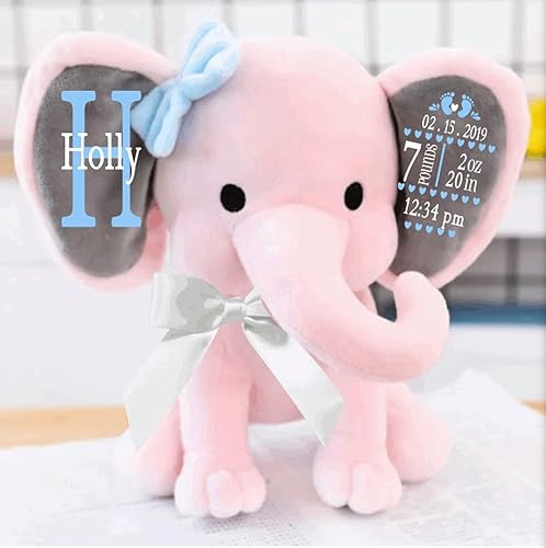 Custom Baby Birth Stats Elephant: Birth Announcement, Keepsake, Personalized Stuffed Animal, Custom Shower Gift, New Baby, New Mom,