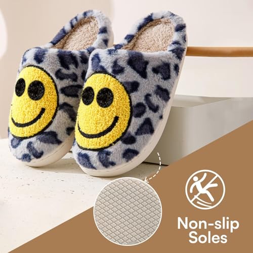 Eohsnem Smiley Face Slippers for Women Men, Retro Plush House Slippers Soft Cozy Memory Foam Slip-on Slippers for Indoor Outdoor4