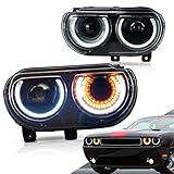 VLAND Projector Headlights Compatible with Dodge Challenger 2008-2014 w/Sequential Indicator Halo, D2S/ D2H Bulb (Not Included) for HI/LO Beam, Passenger& Driver Sides