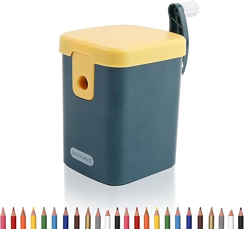 Sacapuntas manual con manivela de colores, con hoja helicoidal más fuerte para varios lápices, herramienta de aprendizaje, fácil de operar (azul)