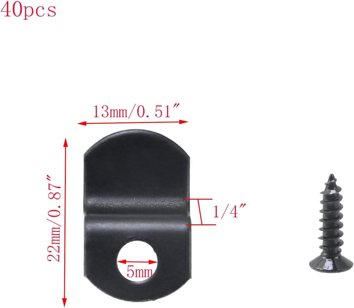 40pcs 1/4" Depth Flat Offset Canvas Clips Black Metal Photo Frame Clips with Screws Z Shape Mirror Clamps Heavy Duty Offset Mirror Clips for Picture Framing