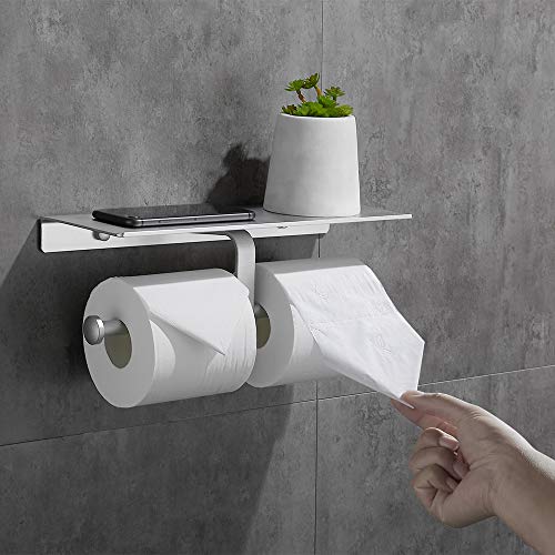 Preisvergleich Produktbild Gricol Toilettenpapierhalter Selbstklebender Toilettenpapierhalter mit Aluminiumregal Telefonhalter für Küche und Bad Silber