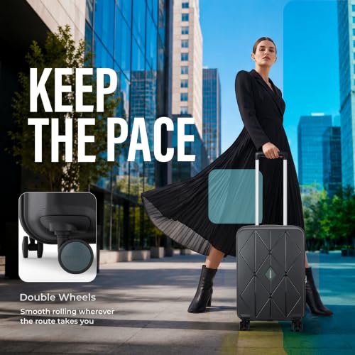 Image of American Tourister Qubiz | Cabin Trolley Bag (55 cm) | 360 8 Wheel Travel Luggage | Hard Case Polypropylene Suitcase | Recessed Combination Lock | Black /Dark Olive