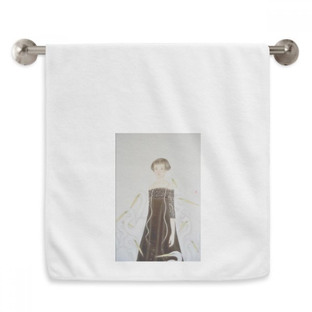 Serviette aigrettes style chinois aquarelle blanche coton 13x29 pouces douceur