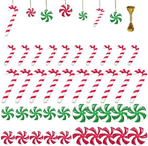 40Pieces Candy Cane Christmas Tree Decorations Red and Green Candy Christmas Tree Hanging Ornaments, 2 Styles Plastic Candy CaneThemed Christmas Tree Ornaments for Xmas Party Christmas Home Decoration