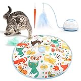 Pawaboo Katzenspielzeug, 2 In 1 Federspielzeug Elektronisches Spielzeug Interaktives Spielzeug mit Federn, Intelligenzspielzeug Interaktives Spiel für Kätzchen, Blau