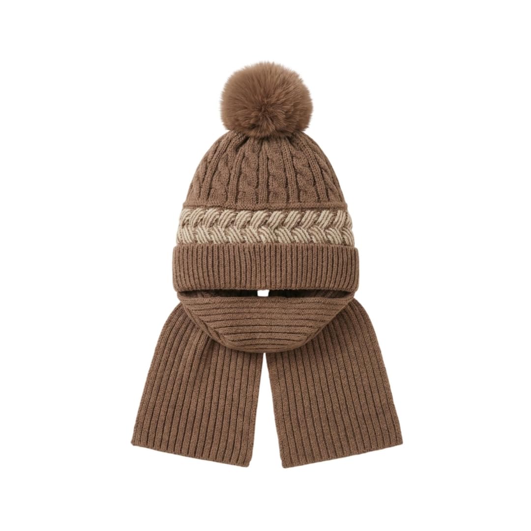 otistores Women's Knitted Hat Winter Plush Velvet Warm Woolen Cap Neck, Knitted Hooded Scarf with Ear Protection Beige One-Piece Hat and Bib Cap Twist Color Fuzzy Slouchy Beanie Monkey-picture-20