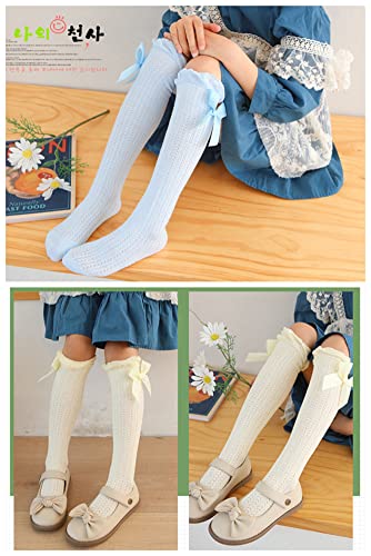 Image of Little Girl's Knee High Socks Over Calf Kids Overknee Stockings Bow Style