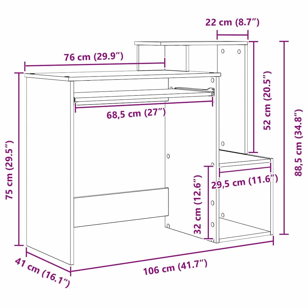 Scrivania Artisan in legno di quercia 106 x 41 x 88,5 cm, con cassetto e scaffale, moderna scrivania per computer per ufficio e gaming, con molto spazio di archiviazione, ergonomica e facile