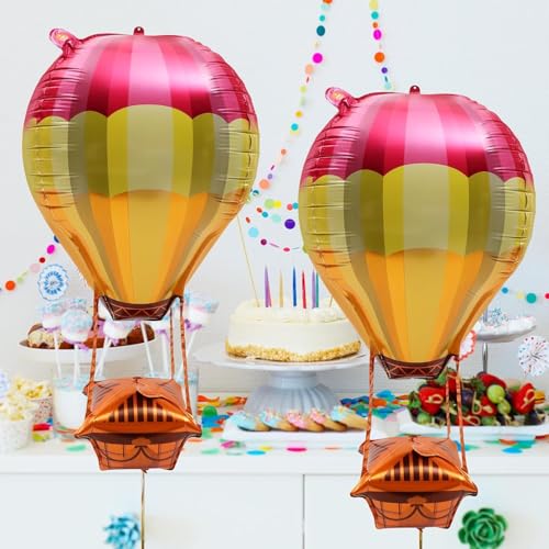 Image of Rozi Decoration Hot Air Balloon Foil Balloons Set for Birthday Decoration, Kids Party, Baby Shower, Theme Party Decorations, Multicolor Parachute Balloon Decor (Pack of 2)