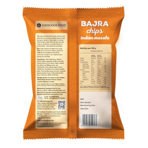 Image of Conscious Food Bajra Chips | 50g | Light & Crispy Millet Snack | Made with Natural Bajra & Spices | Gluten-Free & Cholesterol-Free | Rich in Nutrients |