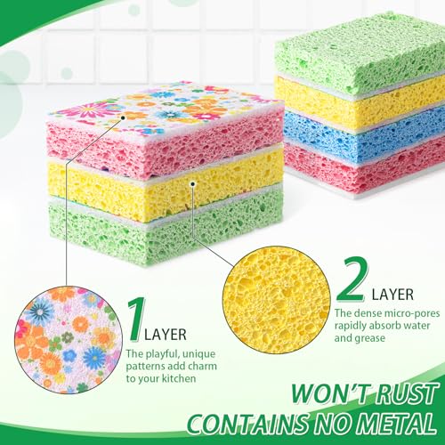 Image of 20 Pack Cleaning Scrub Colored Sponge Kitchen Sponges Colorful Non Scratch Dual Sided for Dishes, Pots, Pans, Multi Surface Household Cleaning
