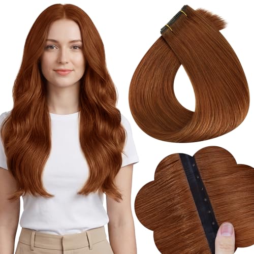 Image of Full Shine Butterfly Weft Hair Extensions Human Hair 20 Inch 50G Copper | Straight Natural Volume, Invisible PU Hole Handtied Weft, Remy Feel, Daily Styling for Women, Natural Blend Solution