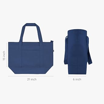 Eco Right Canvas Tote Bag for Women with Zip & Inner Pocket, 100% Organic Cotton Tote Bags for Men, Shopping, Beach