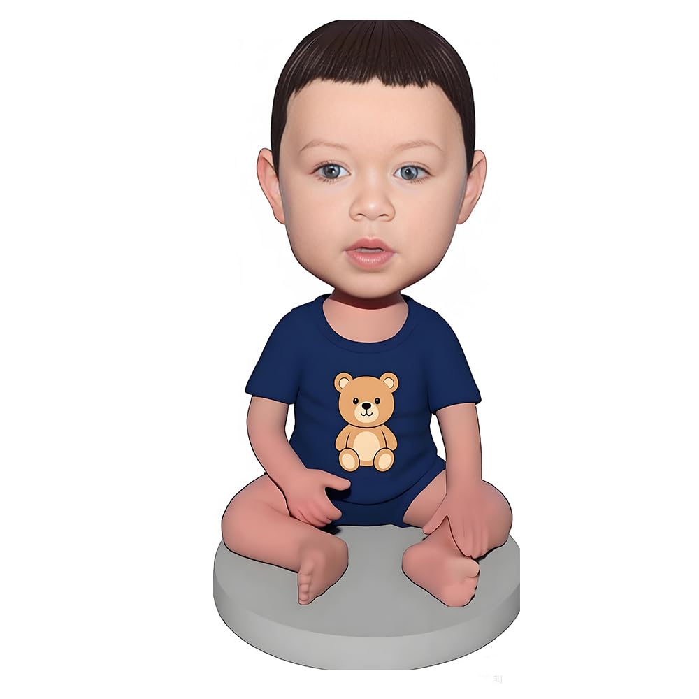 Figurine de bébé Bobblehead personnalisée, poupée personnalisée en t-shirt gris, décoration de bureau à collectionner, statue faite à la main, décoration de gâteau, cadeau d'anniversaire