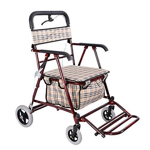 Gehhilfe für ältere Menschen, ein vierrädriger Einkaufswagen zum Aufsetzen für den Haushalt und ein tragbarer Außenwagen für ältere Menschen mit einer maximalen Lastzunahme von 150 kg,Red Cover