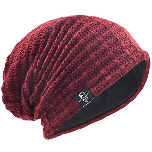 VECRY Men's Slouchy Beanie Knit Crochet Rasta Cap for Summer Winter (Check-Claret)