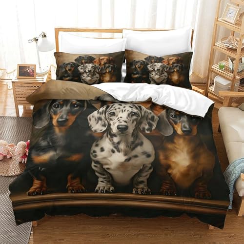 Housse de couette teckel 220x240 cm avec parure de lit microfbre 3D - 3