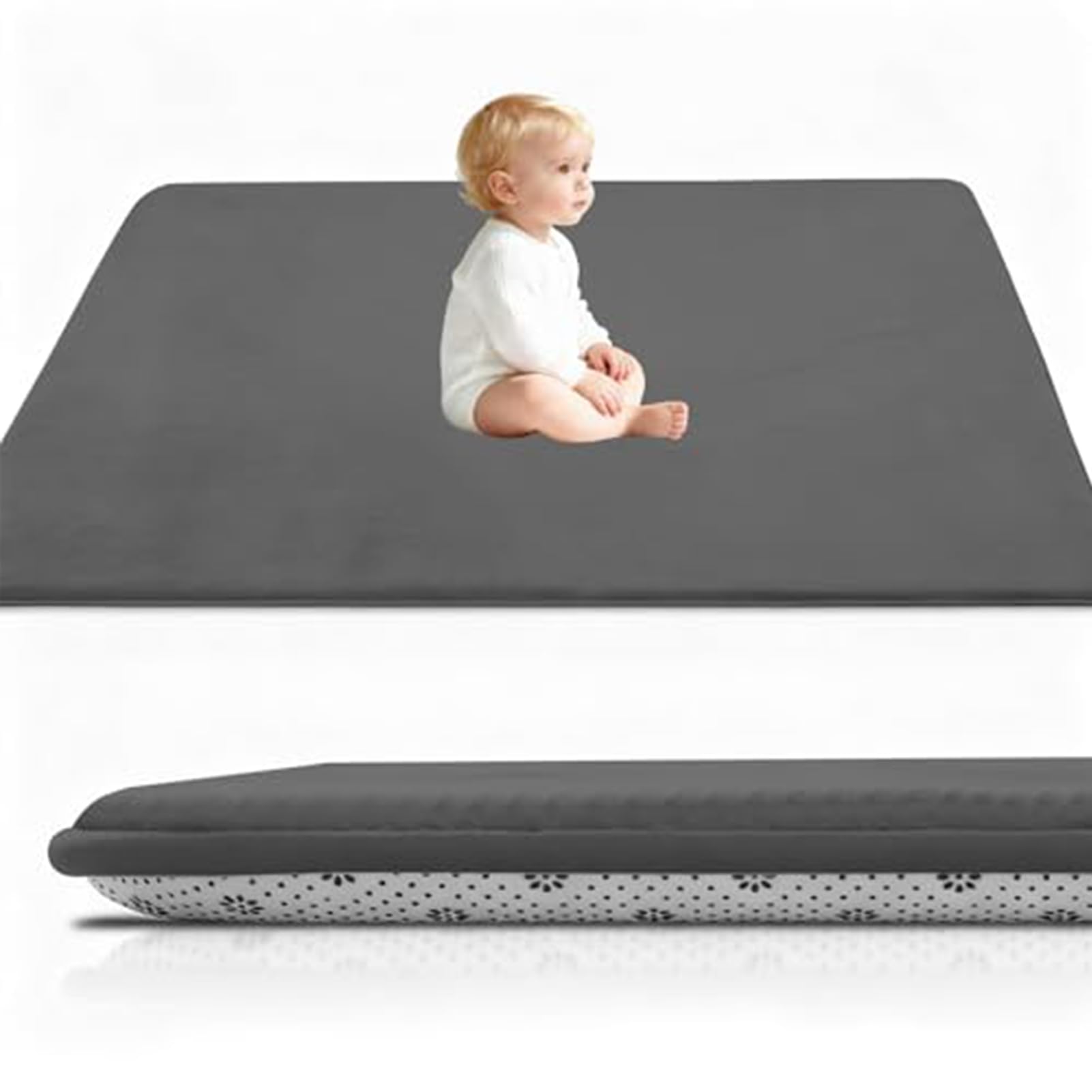 Baby Play Mat Grey 3CM Thick Crawling Mat for Baby Non-slip, High-Density Soft Baby Play Mats for Babies and Toddlers, Coral Velvet Area Rugs, Nursery Rugs Crawling Carpet for Floor 50 x 80 cm