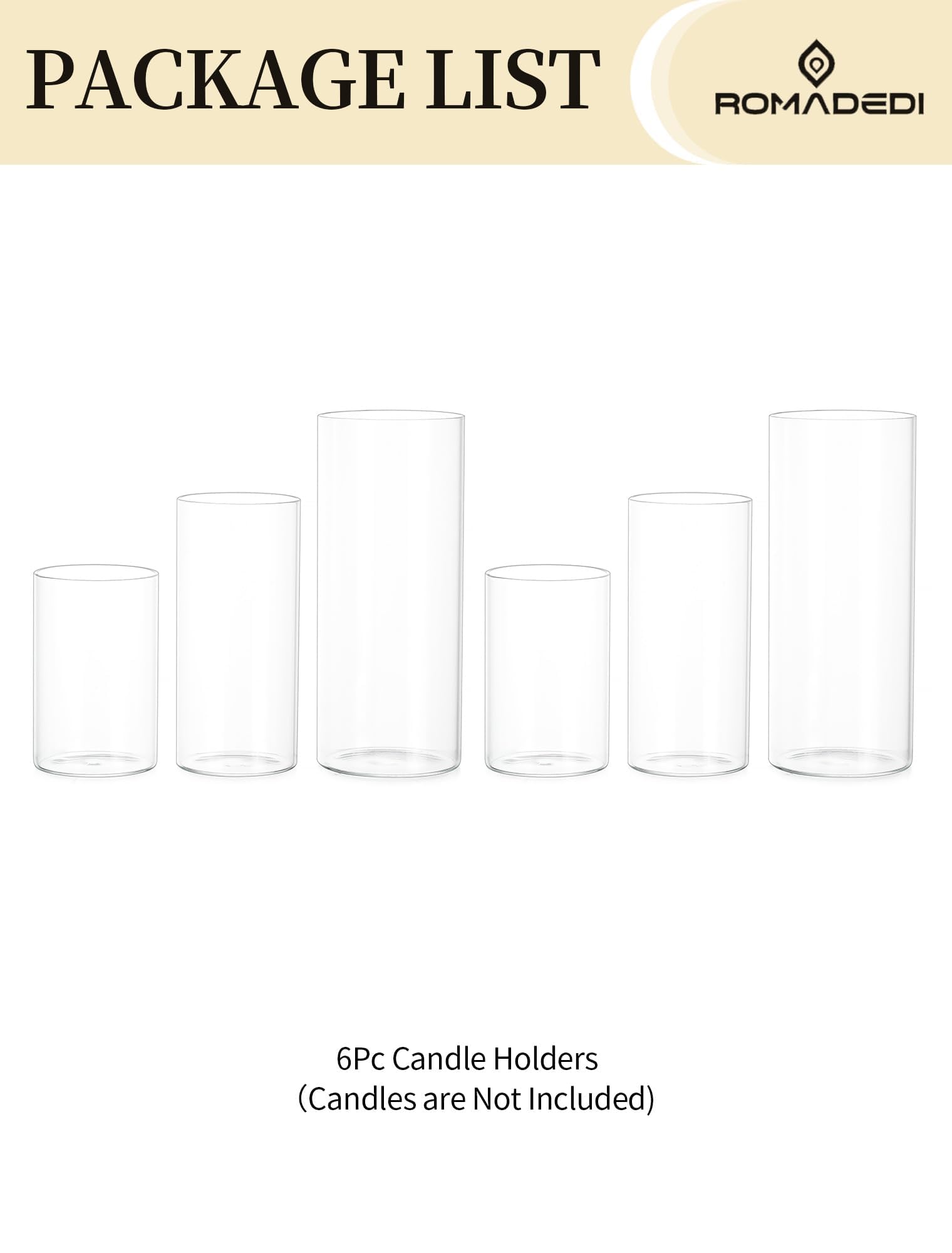 Romadedi Portacandele a cilindro in vetro per decorazione da tavolo, set di 6 portacandele ispessito migliorato per candele, vaso di vetro cilindrico per soggiorno, decorazione esterna e balcone