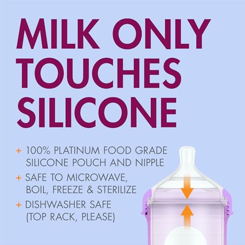 Image of Boon Nursh Bottles - Silicone Baby Bottles Help Ease Colic Symptoms - Formula and Breast Milk Only Touch Food-Grade Silicone - Medium Flow - 8 Oz - Metallic
