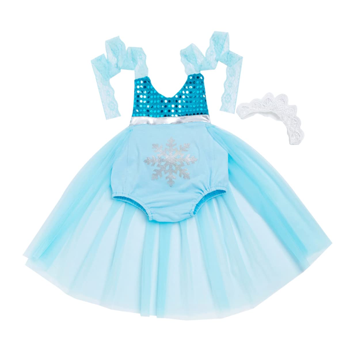 NOLITOY Girls Tutu Skirt Set with Suspenders Mermaid Lace Dress Headband Outfits Sky-Blue