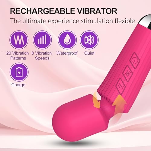 Image of Handheld Wand Massager 20 Modes 8 Speeds, Quiet Mini Vibration Massager for Deep Tissue & Muscle Recovery, Neck Back Shoulder, Cordless Portable (Red)