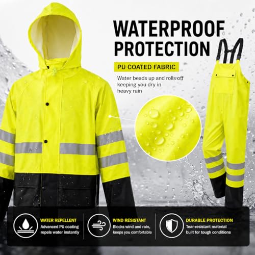 Image of Rain Suit For Men & Women Waterproof Heavy Duty Rain Gear Reflective Jacket for Fishing Outdoor Work Raincoats