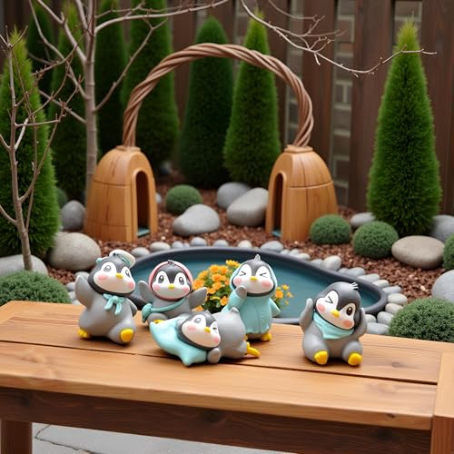Image of Cute Penguin Spa Figurines Set of 6, Kawaii Penguin Bathroom Decor, Relaxing Wellness Penguin Statues, Mini Animal Desk Decor for Home, Spa, Shelf and Gift Display