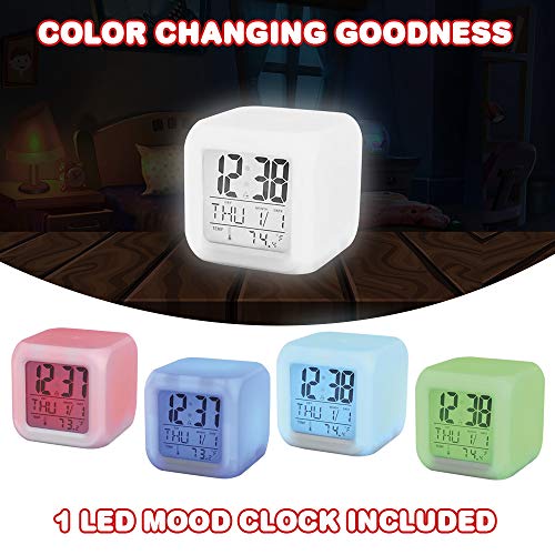 Artcreativity Color Changing Led Clock For Kids, Digital Clock With Time, Date, Temperature, Alarm With 8 Tunes, & Sleeping Function, Battery-Operated Night Light For Boys & Girls, Best Gift Idea #TOP1